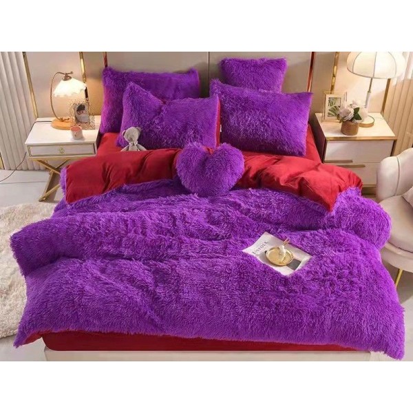 Lenjerie pat super pufoasa COCOLINO Fluffy 4 piese Mov-Rosu [1]
