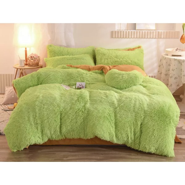 Lenjerie pat super pufoasa COCOLINO Fluffy 4 piese Verde-Maroniu [1]