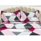 Lenjerie pat dublu, 4 piese, Bumbac Satinat Superior, Roz-Multicolor, forme geometrice
