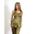 Compleu din doua piese, maieu baby doll si pantalon lung drept din Satin verde olive [2]