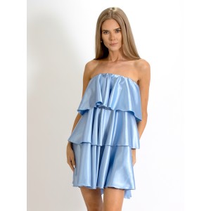 Rochie Cristal scurta cu volanase din Satin bleu Rochie Cristal scurta cu volanase din Satin bleu