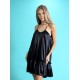 Rochie Sweet cu bretele, cu croi lejere din Satin negru