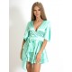 Rochie Sugar scurta cu volanase din Satin verde aqua