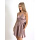 Rochie Baby Doll, cu cupe si bretele, cu croi in clos din Satin roz prafuit