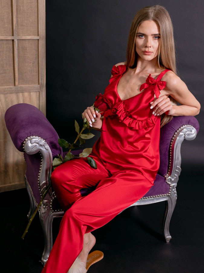 Pijama Luxury Lara din Matase Rosu