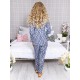 Pijama Anemona 2 piese Luxury cu vipusca din Satin Bleumarin - Alb 
