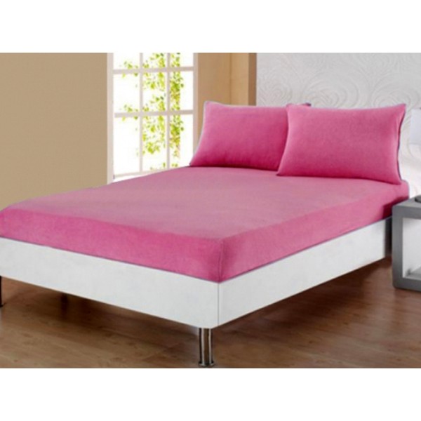 Husa saltea 160x200cm, 2 fete de perne 50x70cm, cu elastic, Bumbac Jersey, Roz intens [1]