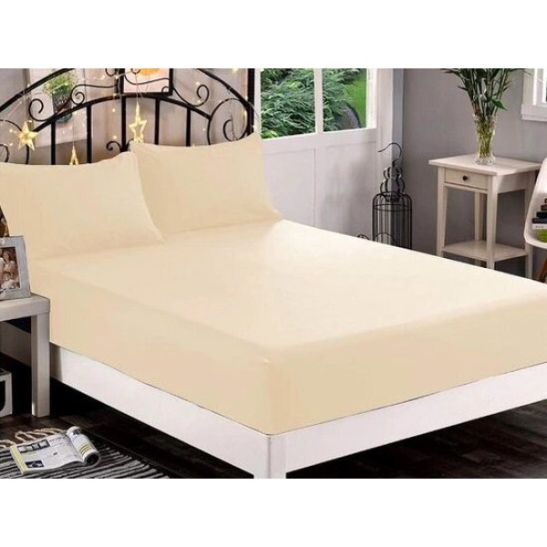 Husa saltea 160x200cm, 2 fete de perne 50x70cm, cu elastic, Bumbac Jersey, Crem [1]