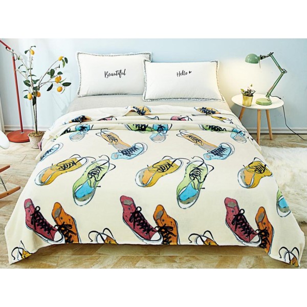 Patura pufoasa cocolino 200x230cm, 300gr/mp, Crem-Multicolor, Tenisi [1]