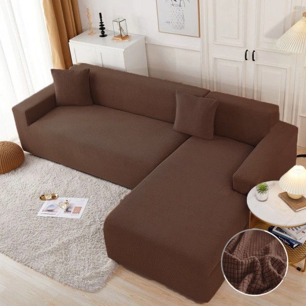 Set husa elastica model embosat tip cocolino pentru coltar, Maro inchis [1]