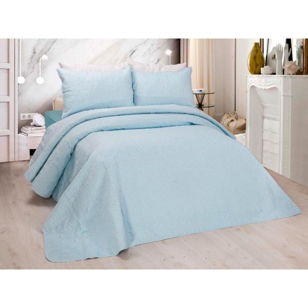 Cuvertura matlasata ultralux, baby blue, pentru pat dublu 220x240cm si 2 fete de perne 50x70 [1]