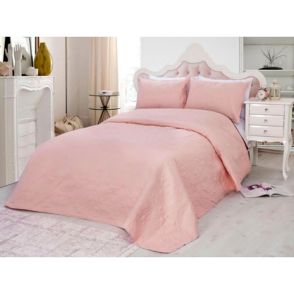Cuvertura matlasata ultralux, somon, pentru pat dublu 220x240cm si 2 fete de perne 50x70 [1]