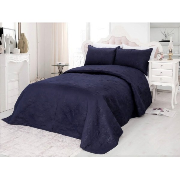 Cuvertura matlasata ultralux, bleumarin pentru pat dublu 220x240cm si 2 fete de perne 50x70 [1]