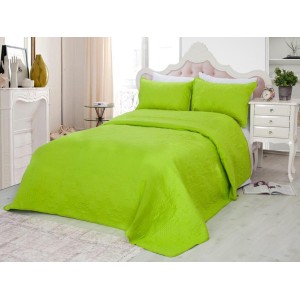 Cuvertura matlasata ultralux, verde, pentru pat dublu 220x240cm si 2 fete de perne 50x70