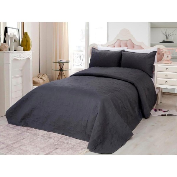 Cuvertura matlasata ultralux, gri antracit pentru pat dublu 220x240cm si 2 fete de perne 50x70 [1]