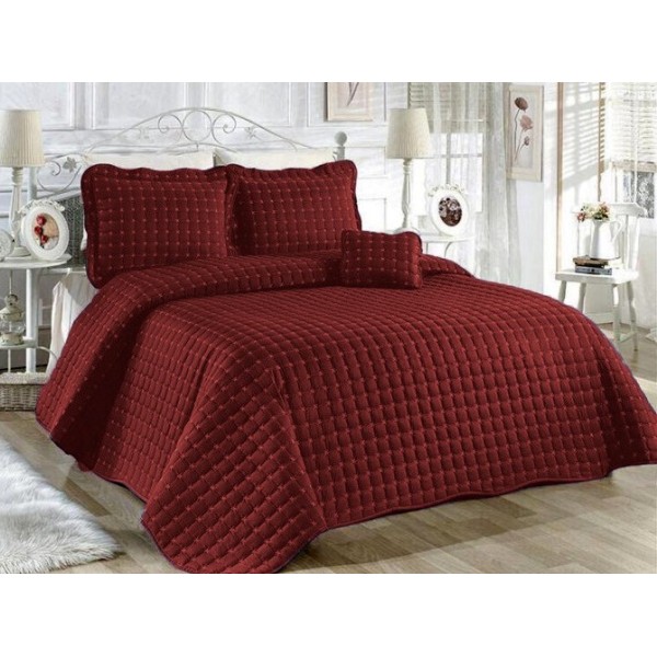 Cuvertura Brodata pat dublu cu 3 fete de perna, bordo cod CVS17 [1]