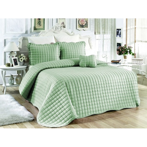 Cuvertura Brodata pat dublu cu 3 fete de perna, verde menta cod CVS15 [1]