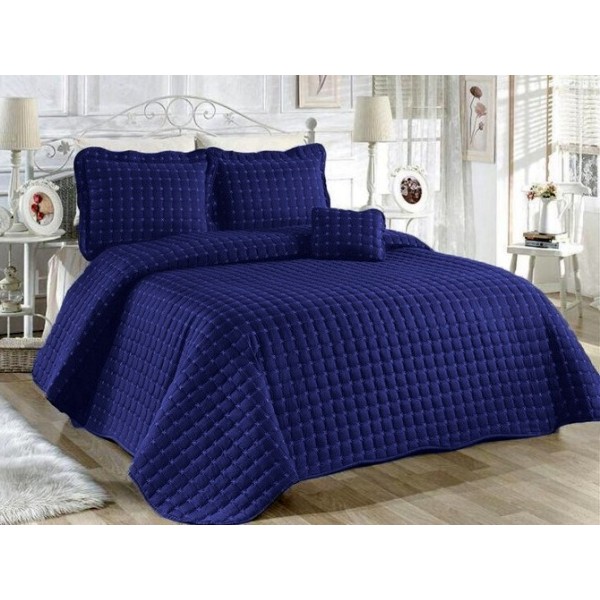 Cuvertura Brodata pat dublu cu 3 fete de perna, albastru royal cod CVS14 [1]