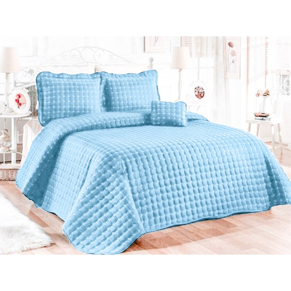Cuvertura Brodata pat dublu cu 3 fete de perna, baby blue cod CVS13 [1]
