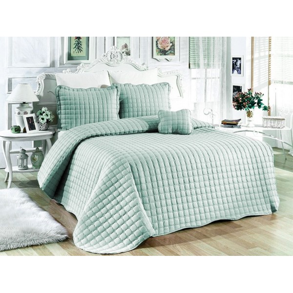Cuvertura Brodata pat dublu cu 3 fete de perna, verde aqua cod CVS19 [1]