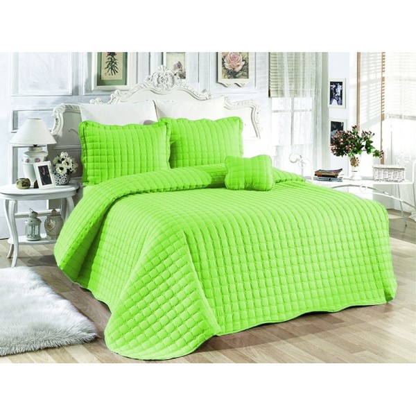 Cuvertura Brodata pat dublu cu 3 fete de perna, verde cod CVS9 [1]