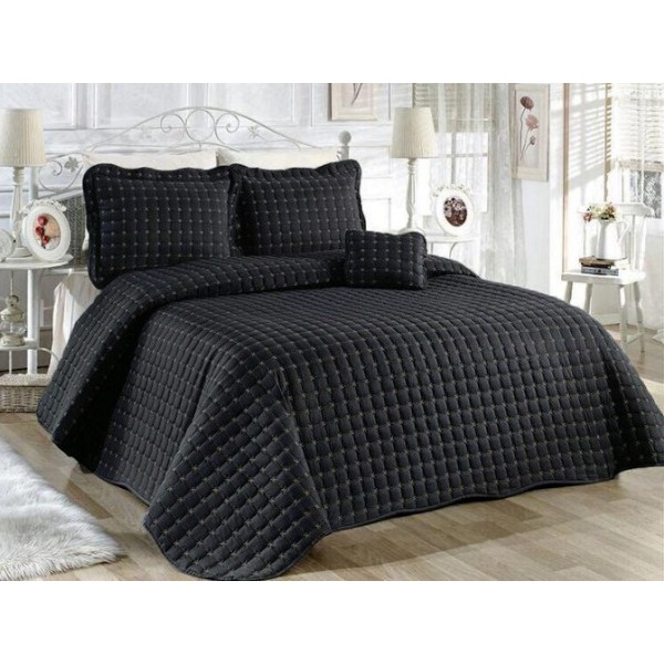 Cuvertura Brodata pat dublu cu 3 fete de perna, negru cod CVS8 [1]