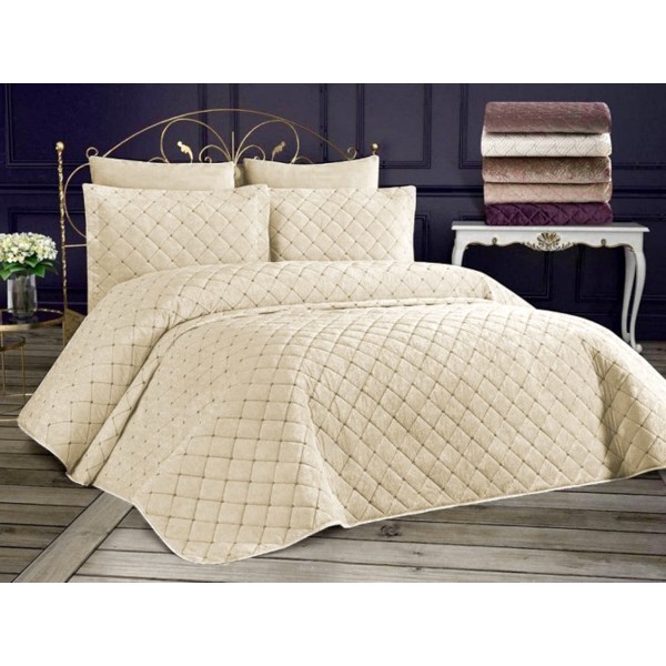 Set LUXURY 3 piese Cuvertura Brodata Catifea si 2 fete de perna CPS46 [1]