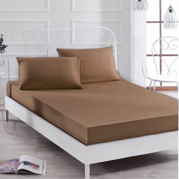 Husa saltea 160x200cm, 2 fete de perne 50x70cm, cu elastic, Bumbac Jersey, Maro [1]