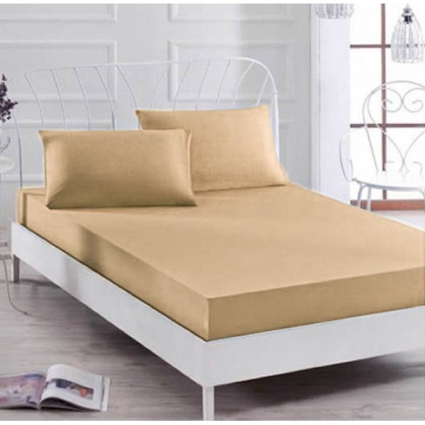 Husa saltea 160x200cm, 2 fete de perne 50x70cm, cu elastic, Bumbac Jersey, Bej [1]