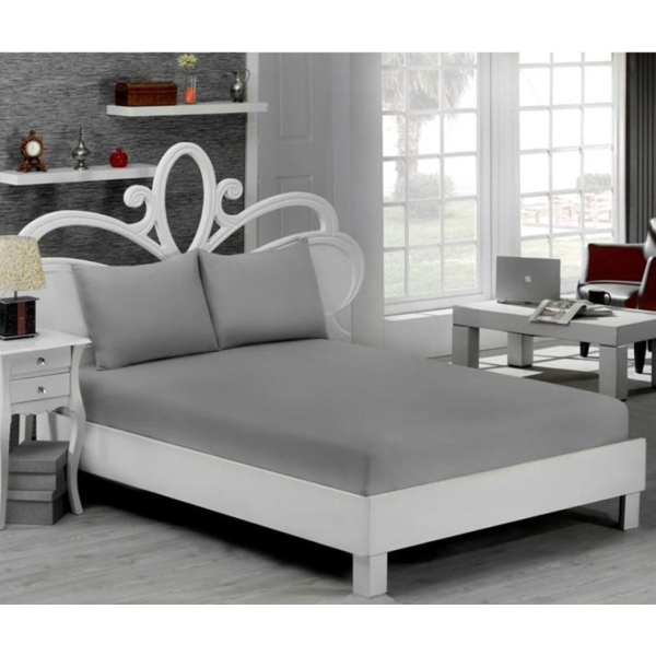 Husa saltea 160x200cm, 2 fete de perne 50x70cm, cu elastic, Bumbac Jersey, Gri [1]