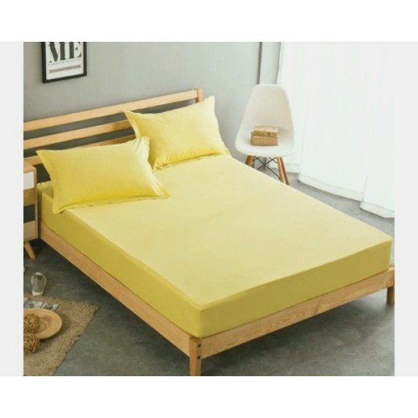 Husa saltea 160x200cm, 2 fete de perne 50x70cm, cu elastic, Bumbac Jersey, Galben [1]