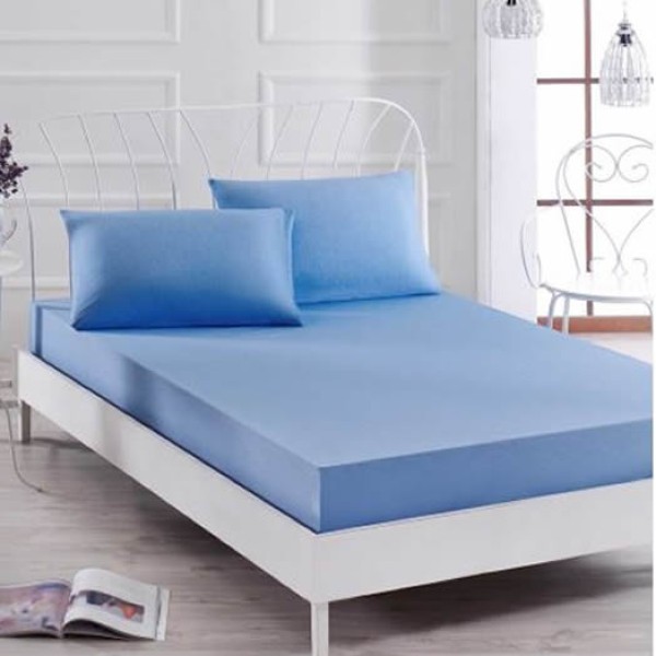Husa saltea 160x200cm, 2 fete de perne 50x70cm, cu elastic, Bumbac Jersey, Albastru [1]