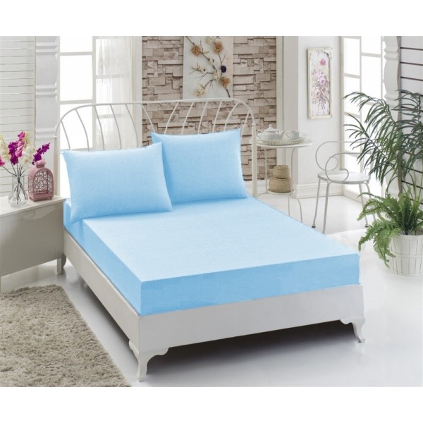 Husa saltea 160x200cm, 2 fete de perne 50x70cm, cu elastic, Bumbac Jersey, Bleu [1]