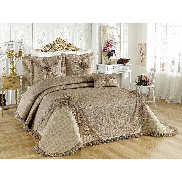 Set LUXURY 4 piese Cuvertura bumbac cu dantela si 3 fete de perna, Goncagul Capuccino [1]