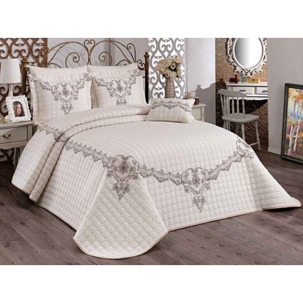 Set LUXURY 4 piese Cuvertura bumbac cu dantela si 3 fete de perna, TAC Crem [1]