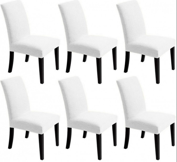 Set 6 huse universale pentru scaun model embosat tip cocolino Alb