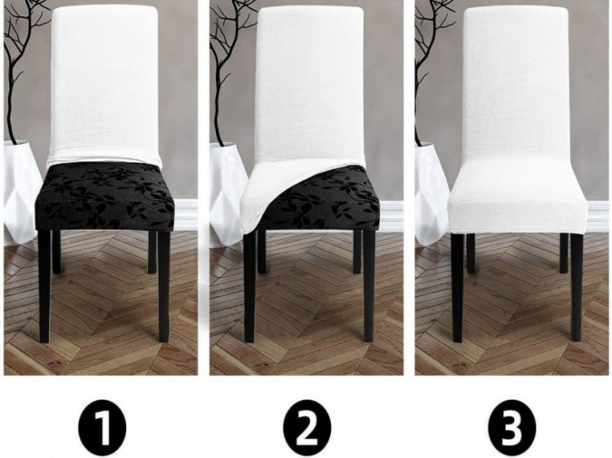 Set 6 huse universale pentru scaun model embosat tip cocolino Alb