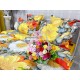 Lenjerie pat dublu, BUMBAC FINET, cu elastic, 6 piese, Primavara, Galben-Multicolor, flori