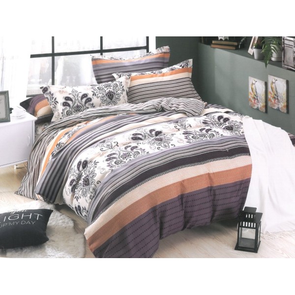 Lenjerie pat dublu,  FINET, 6 piese, Crem-Gri, model clasic [1]