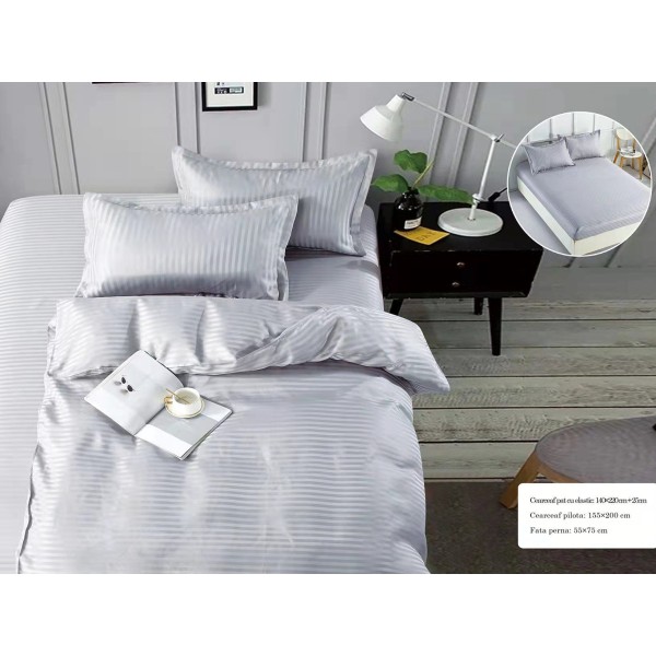 Lenjerie HoReCa, pat single, Damasc Deluxe, 4 piese, gri [1]