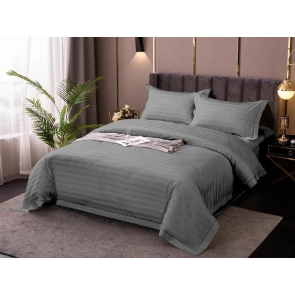 Lenjerie HoReCa, pat dublu, Damasc Deluxe, 4 piese, gri [1]