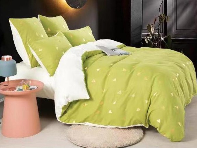 OFERTA 1+1=239 Lei: Lenjerie pat dublu BUMBAC FINET DELUXE 6 piese Home Style Pucioasa Verde forme geometrice