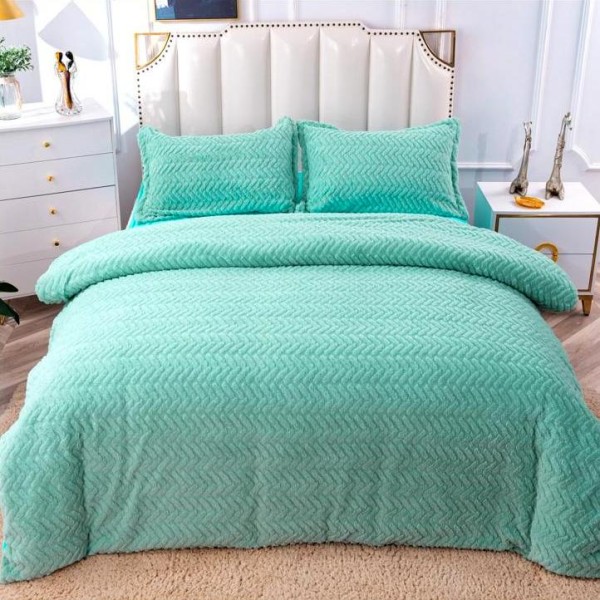 Lenjerie pentru pat dublu pufoasa CoCoLiNo, tip tricotaj, 4 piese, Verde Aqua-Bleu [1]