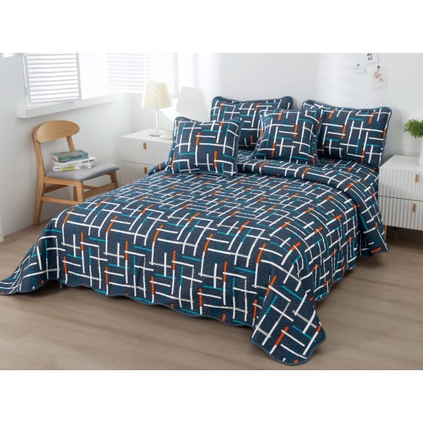 Cuvertura pat dublu din Bumbac Finet, 5 PIESE, Multicolor, dungi [1]
