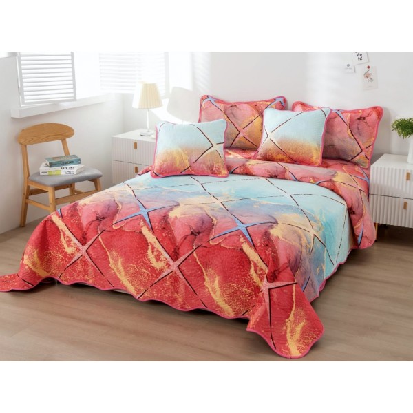 Cuvertura pat dublu din Bumbac Finet, 5 PIESE, Multicolor, abstract, forme geometrice [1]