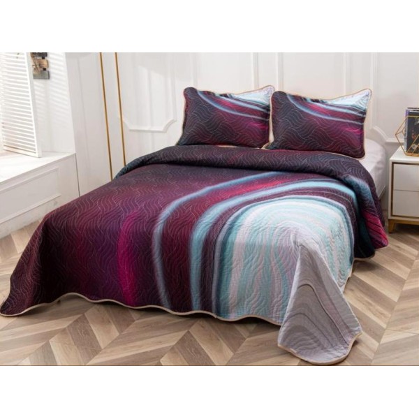Cuvertura pat dublu, din bumbac tip finet, Identica cu Poza, 3 PIESE, Visiniu, abstract [1]