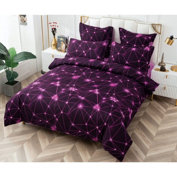 Lenjerie pat dublu, BUMBAC FINET, 6 piese, CU ELASTIC, Mov-Violet, abstract [1]
