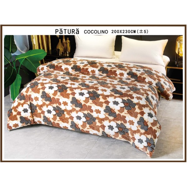 Patura pufoasa cocolino 200x230cm, 220gr, Gri-Maro, flori [1]