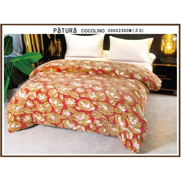 Patura pufoasa cocolino 200x230cm, 220gr, Rosu-Bej, trandafiri [1]