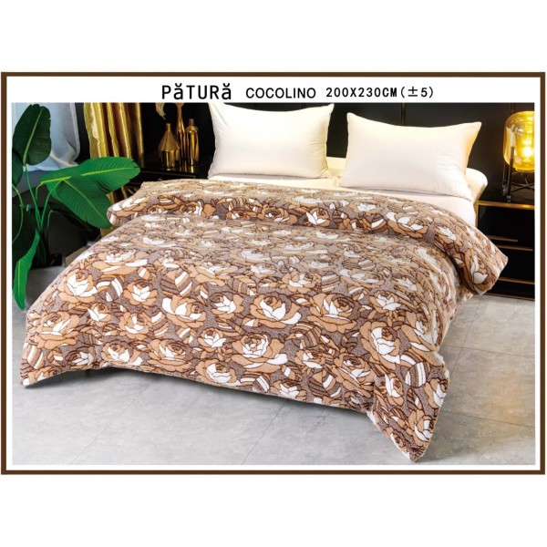 Patura pufoasa cocolino 200x230cm, 220gr, Bej-Maro, trandafiri [1]